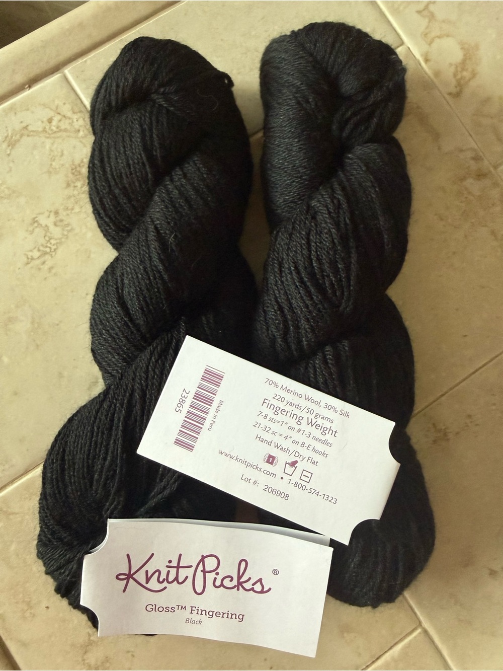 Knit Picks Gloss Fingering Yarn - Black 2 Hanks